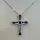 2.33Ctw Round Cut D/VVS1 Blue Stone Cross Pendant 14k White Gold Finish