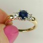 1.10Ct Round Cut D/VV1 Blue Sapphire 3-Stone Ring 14K Yellow Gold Over