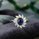 1.00Ct Marquise Cut D/VVS1 Oval Blue Sapphire Halo Ring 14k White Gold Over