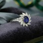 1.00Ct Marquise Cut D/VVS1 Oval Blue Sapphire Halo Ring 14k White Gold Over