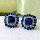 D/VVS1 3.10Ct Blue Sapphire Halo Stud Earrings 10K White Gold Finish