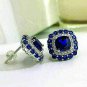 D/VVS1 3.10Ct Blue Sapphire Halo Stud Earrings 10K White Gold Finish