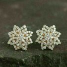 1.30Ct Round Cut D/VVS1  Cluster Flower Earrings 14K Yellow Gold Finish