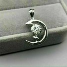 14k White Gold Plated 2.00Ct Round Cut D/VVS1 Half Moon Pendent W Chain