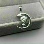 14k White Gold Plated 2.00Ct Round Cut D/VVS1 Half Moon Pendent W Chain