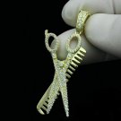 1.68Ctw Round Cut D/VVS1 Scissor Comb Unisex Pendant 14K Yellow Gold Over