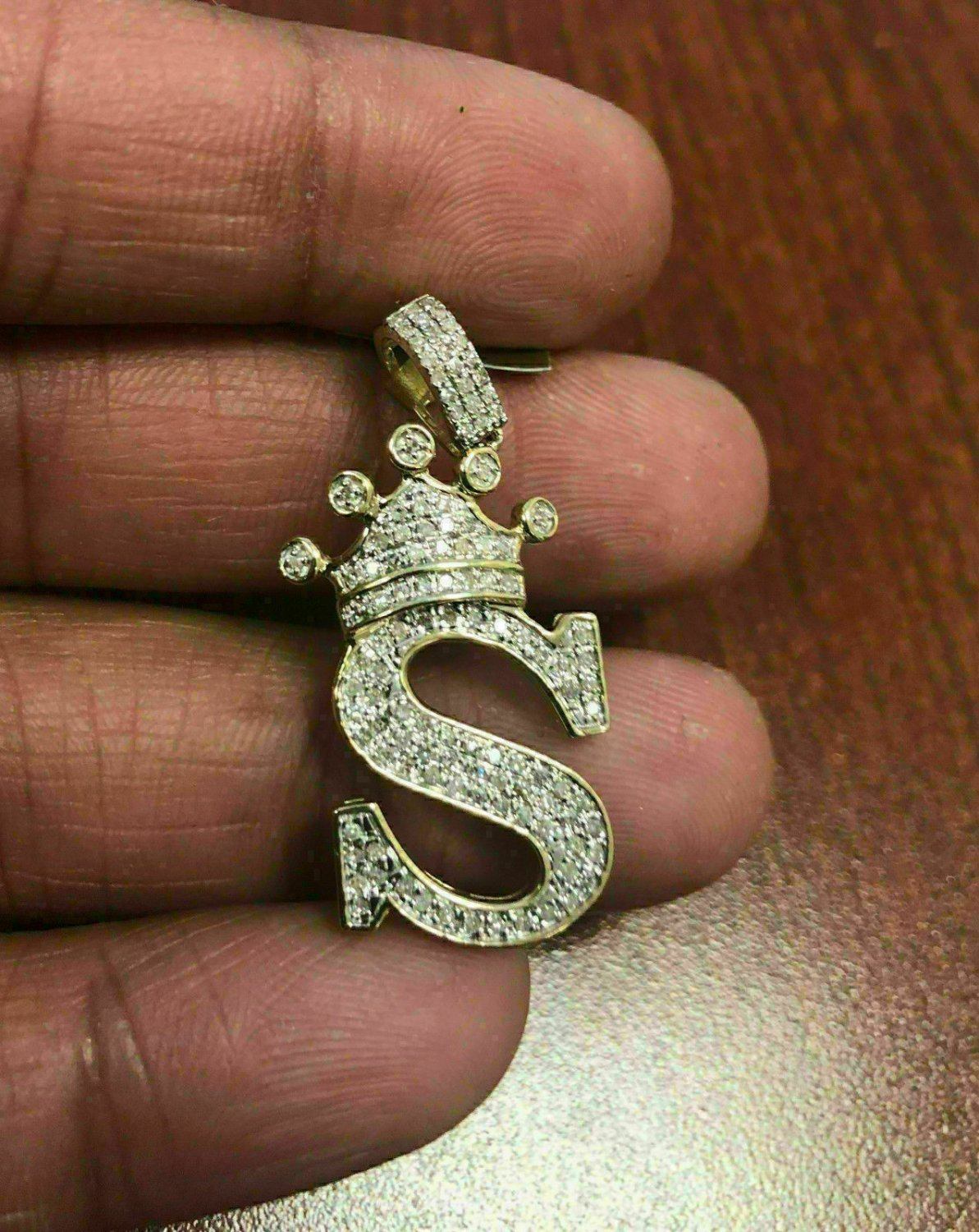 0.80Ctw Round Cut Diamond Initial alphabet "S" Pendant 14K Yellow Gold Over