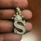 0.80Ctw Round Cut Diamond Initial alphabet "S" Pendant 14K Yellow Gold Over