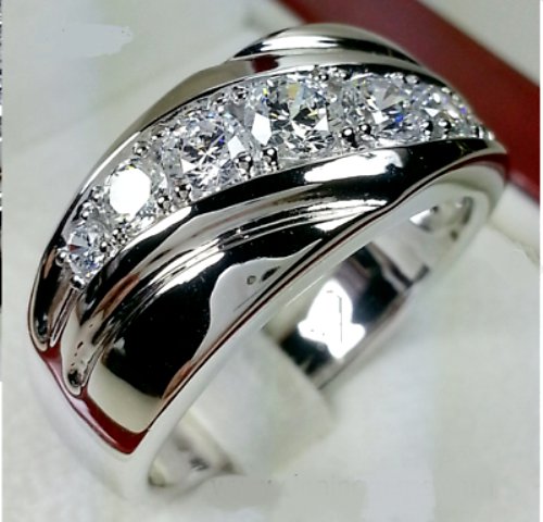2.20Ct Round Cut Diamond Solid 14K White Gold Engagement Band Ring Men's