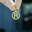 0.80Ct Round Diamond Custom Letter "R" Charm Pendant Yellow Gold Finish