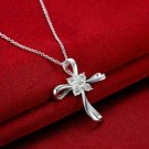 1.30CT Round Cut D/VVS1 Diamond Cross Pendant W Chain 14K White Gold Over