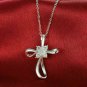 1.30CT Round Cut D/VVS1 Diamond Cross Pendant W Chain 14K White Gold Over