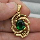 1.00Ctw Round Diamond Green Stone Pendant 14k Yellow Gold Finish