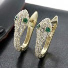 0.80Ct Round Diamond Emerald Snake Hoop Earrings 14k Yellow Gold Finish