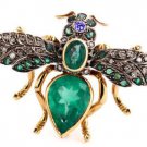1.00Ctw Rose Cut Diamond Silver Handmade Bee Emerald Brooch Pendant