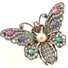 Butterfly Unique Design Vintage Style 3.15Ct Rose Cut Diamond Brooch/Pendant