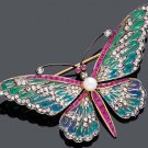 3.10Ctw Rose Cut Diamond Silver Pearl Colorful Butterlfly Brooch Pendant