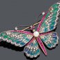 3.10Ctw Rose Cut Diamond Silver Pearl Colorful Butterlfly Brooch Pendant