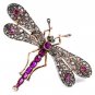 2.75Ctw Rose Cut Diamond Ruby Emerald Silver Handmade Dragonfly Brooch Pin