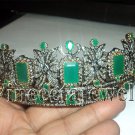 16.25Ct. Rose Cut Diamond Silver Princess Vintage Repro. Emerald Tiara Crown