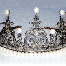 Exclusive Vintage Repro. 12.75Ct Rose Cut Diamond Silver Pearl Tiara
