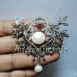 Edwardian Victorian Inspire 1.50Ctw. Rose Cut Diamond Silver Pendant/Brooch
