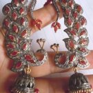 Peacock Victorian Style 6.50Ctw Rose Cut Diamond Silver Ruby Earrings