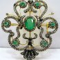 3.45Ctw Rose Cut Diamond Silver Handmade Emerald Brooch Pendant