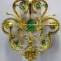 3.45Ctw Rose Cut Diamond Silver Handmade Emerald Brooch Pendant
