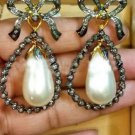 Handmade Victorian Style 2.50Ctw Rose Cut Diamond Silver Pearl Earrings