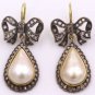 2.15Ctw Rose Cut Diamond Silver Pearl Antique Victorian Style Earrings
