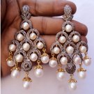 3.50Ct. Rose Cut Diamond Pearl Silver Awesome Victorian Inspired Earrings