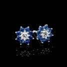 1.40Ct Round Cut Blue Sapphire Diamond Flower Earring 14K White Gold Finish