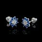 1.40Ct Round Cut Blue Sapphire Diamond Flower Earring 14K White Gold Finish