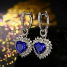 D/VVS1 2.11Ct Heart Blue Stone Dangle Earrings 14K White Gold Finish