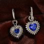 D/VVS1 2.11Ct Heart Blue Stone Dangle Earrings 14K White Gold Finish