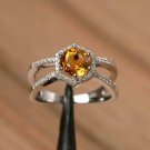 2.00Ct Round Cut Yellow Citrine Engagement Ring 14K White Gold Finish