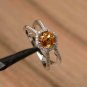 2.00Ct Round Cut Yellow Citrine Engagement Ring 14K White Gold Finish