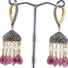 Handmade Victorian Style 3.75Ctw Rose Cut Diamond Silver Pearl Ruby Earrings