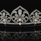 Princess Tiara  11.15 Ct Natural Rose Cut Diamond Pearl  Silver Tiara