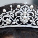 12.27Ctw Rose Cut Natural Rose Cut Diamond Victorian Look  Pearl Tiara