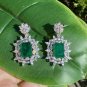 3.50Ctw Diamond 14k White Gold Over Dangle Stud Earrings Green Emerald