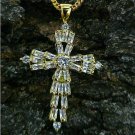 1.55Ct D/VVS1 Diamond 14K Yellow Gold Finish Baguette Cross Charm Pendant