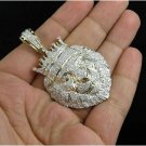 3.15CT Round Cut Diamond 14K Yellow Gold Over King Lion Face Charm Pendant