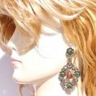 Edwardian Victorian Style 4.75Ctw Rose Cut Diamond Silver Emerald Earrings