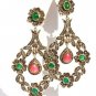 Edwardian Victorian Style 4.75Ctw Rose Cut Diamond Silver Emerald Earrings