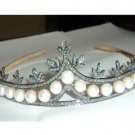 7.10Ct Rose Cut Diamond Silver Victorian Inspired Pearl Tiara