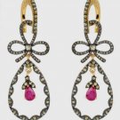 3.75Ct Rose Cut Diamond Ruby Antique Victorian Look Silver Dangler Earrings