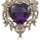 3.00ct Rose Cut Diamond Amethyst Pearl Victorian 925 Look Silver Brooch