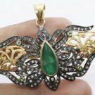 1.50ct Rose Cut Diamond Emerald Antique Victorian Look 925 Silver Pendant